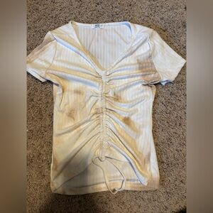 Ardene White Ruched Ribbed v neck short sleeve top